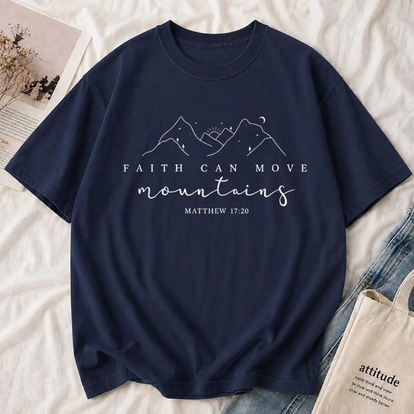 Faith Can Move Mountains Tee shown on a model
