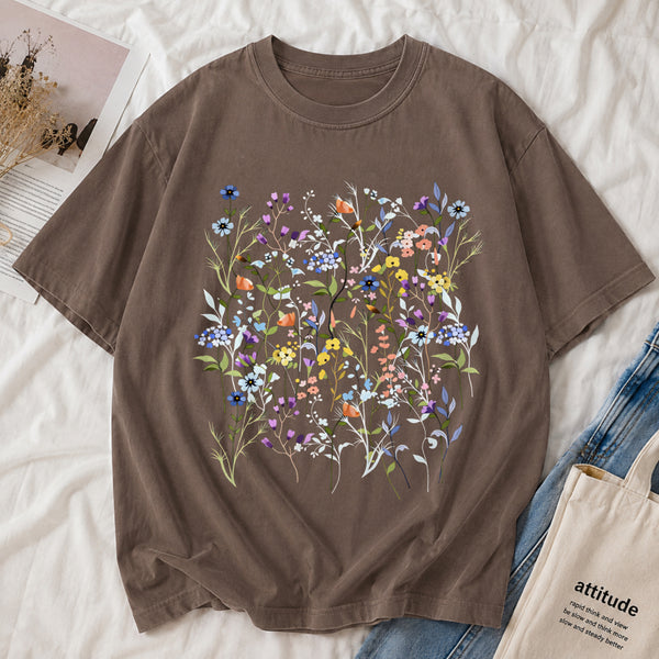 Wildflower Garden Botanical Floral Tee shown on a model