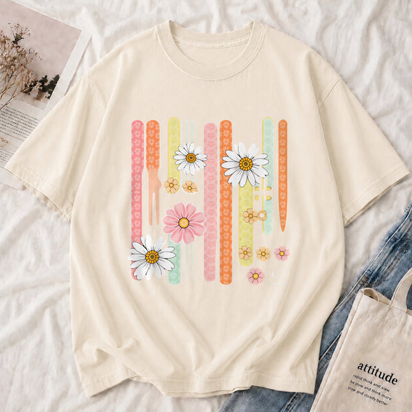 Retro Daisy Stripe Tee shown on a model