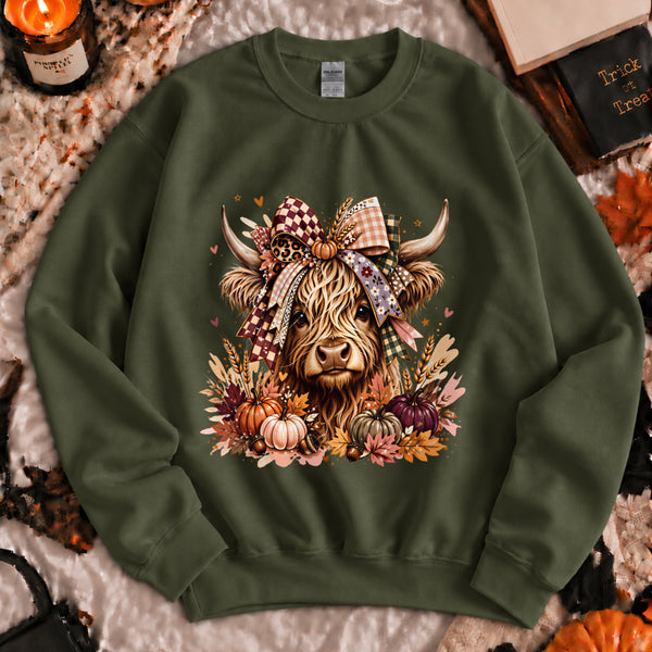 Fall Pumpkin Floral Animal Sweatshirt shown on a model