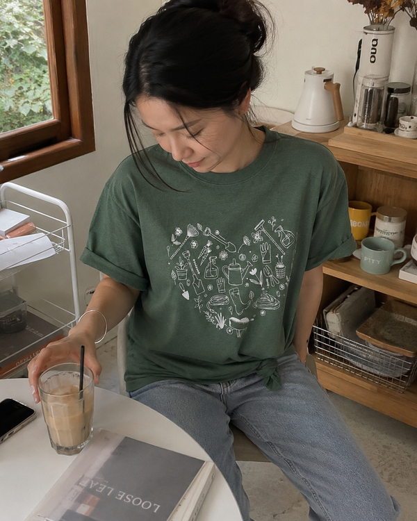 The Adventure Heart Tee shown on a model