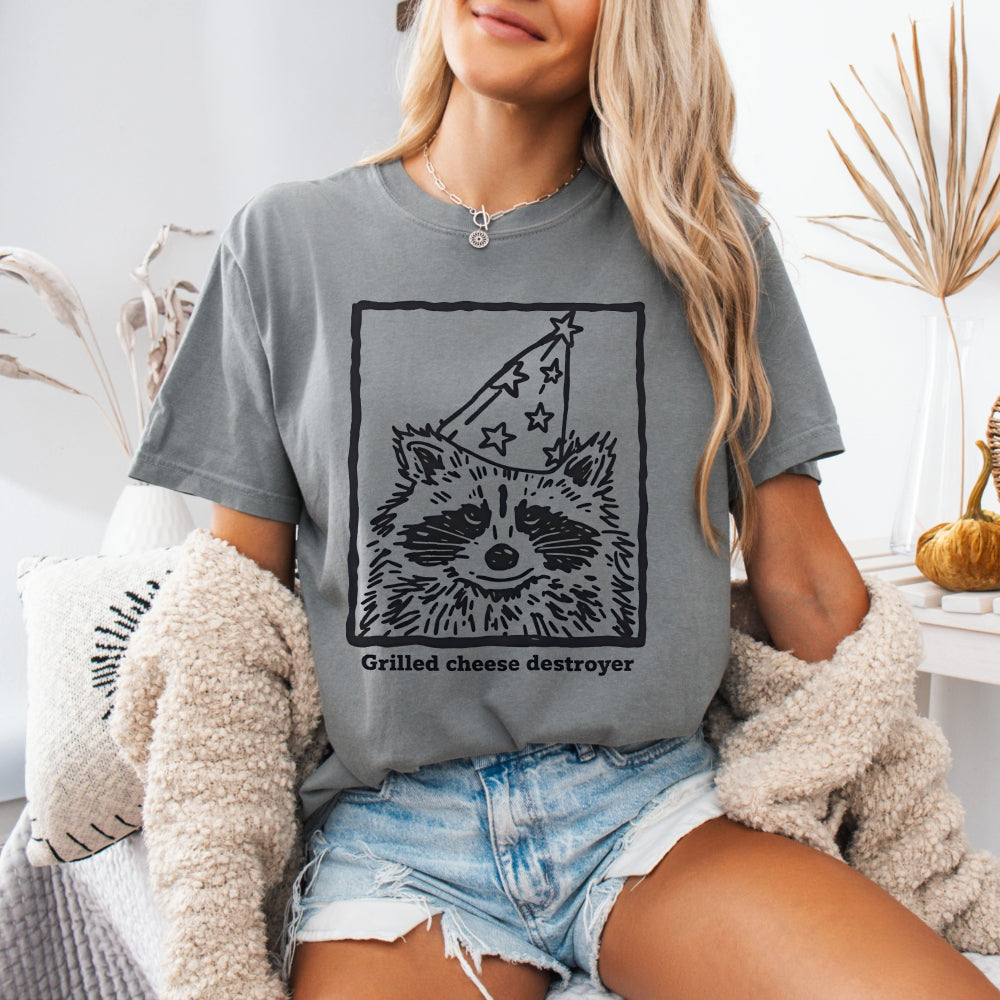 Raccoon Party Tee — "Grilled Cheese Destroyer" Graphic T-Shirt