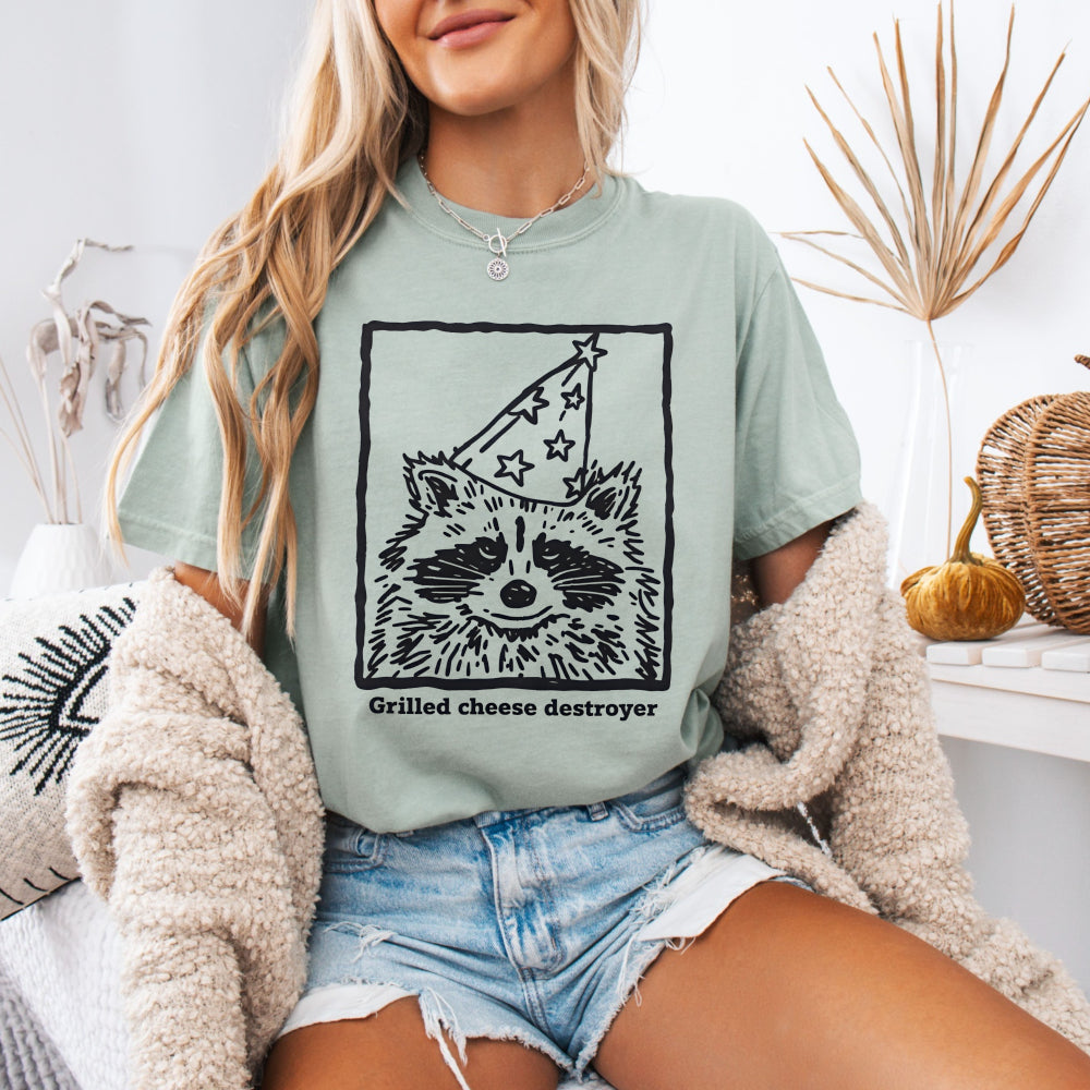 Raccoon Party Tee — "Grilled Cheese Destroyer" Graphic T-Shirt