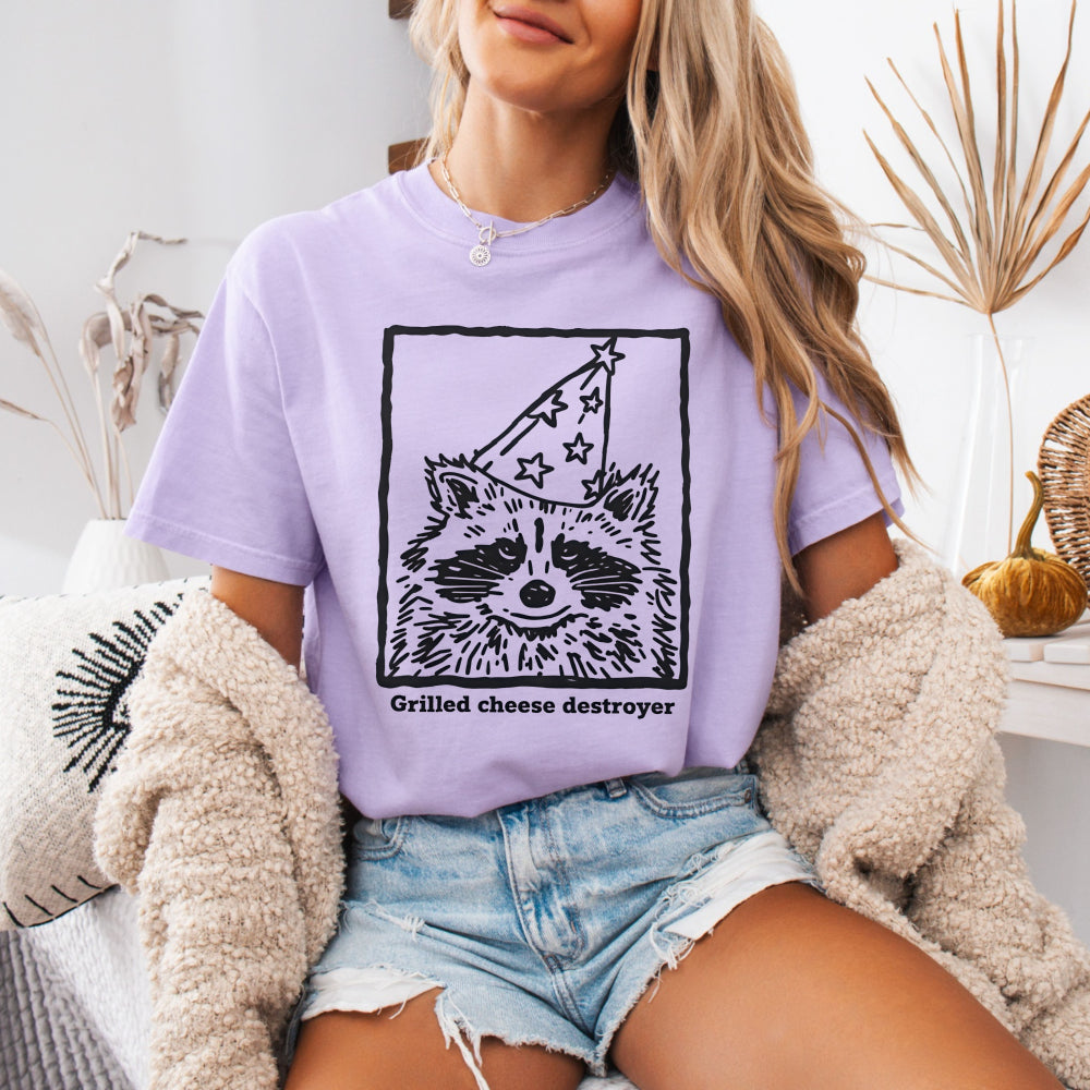 Raccoon Party Tee — "Grilled Cheese Destroyer" Graphic T-Shirt