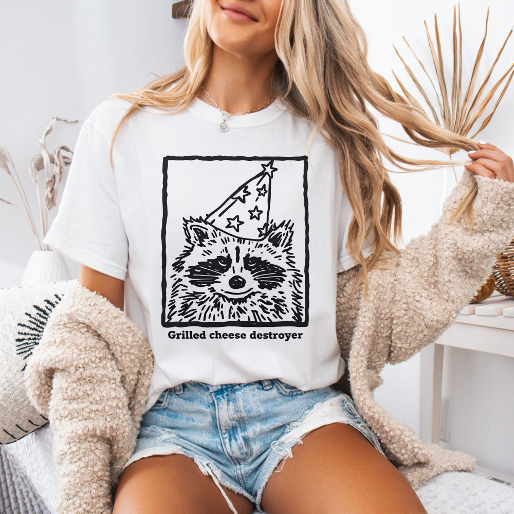 Raccoon Party Tee — "Grilled Cheese Destroyer" Graphic T-Shirt