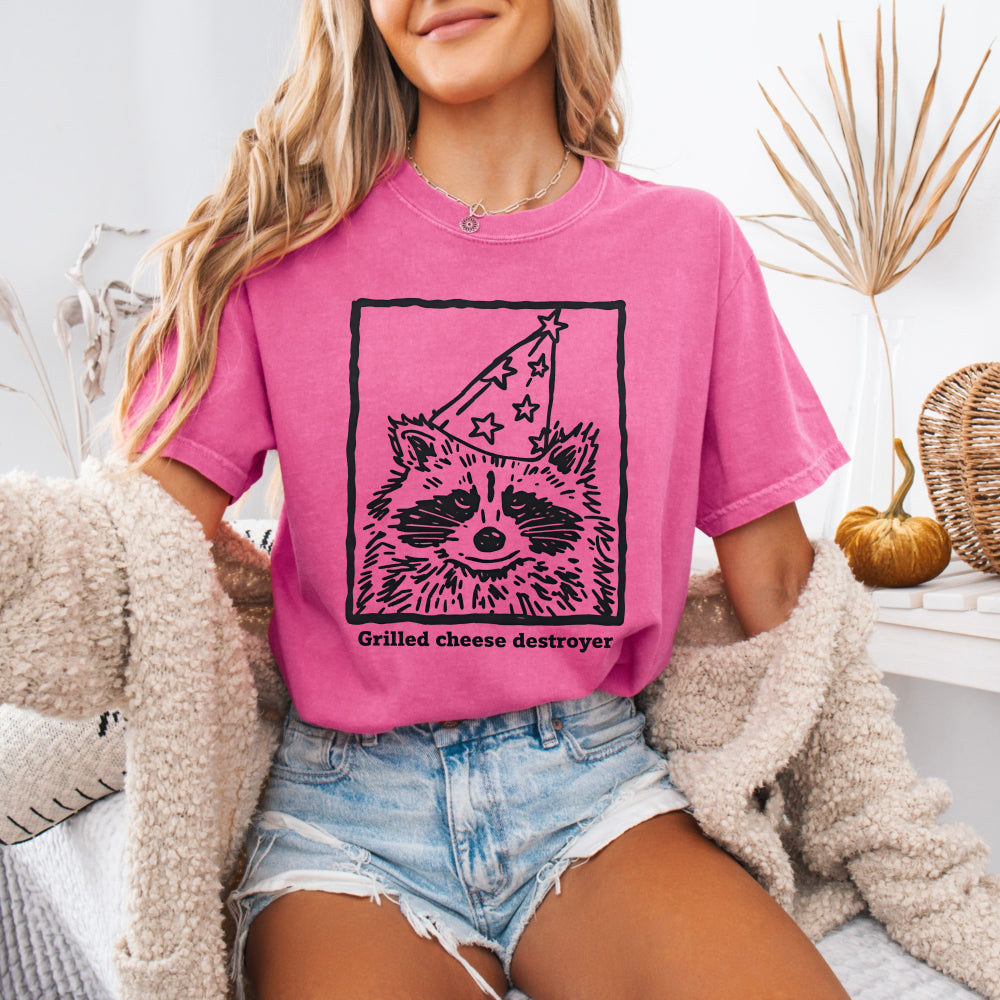 Raccoon Party Tee — "Grilled Cheese Destroyer" Graphic T-Shirt