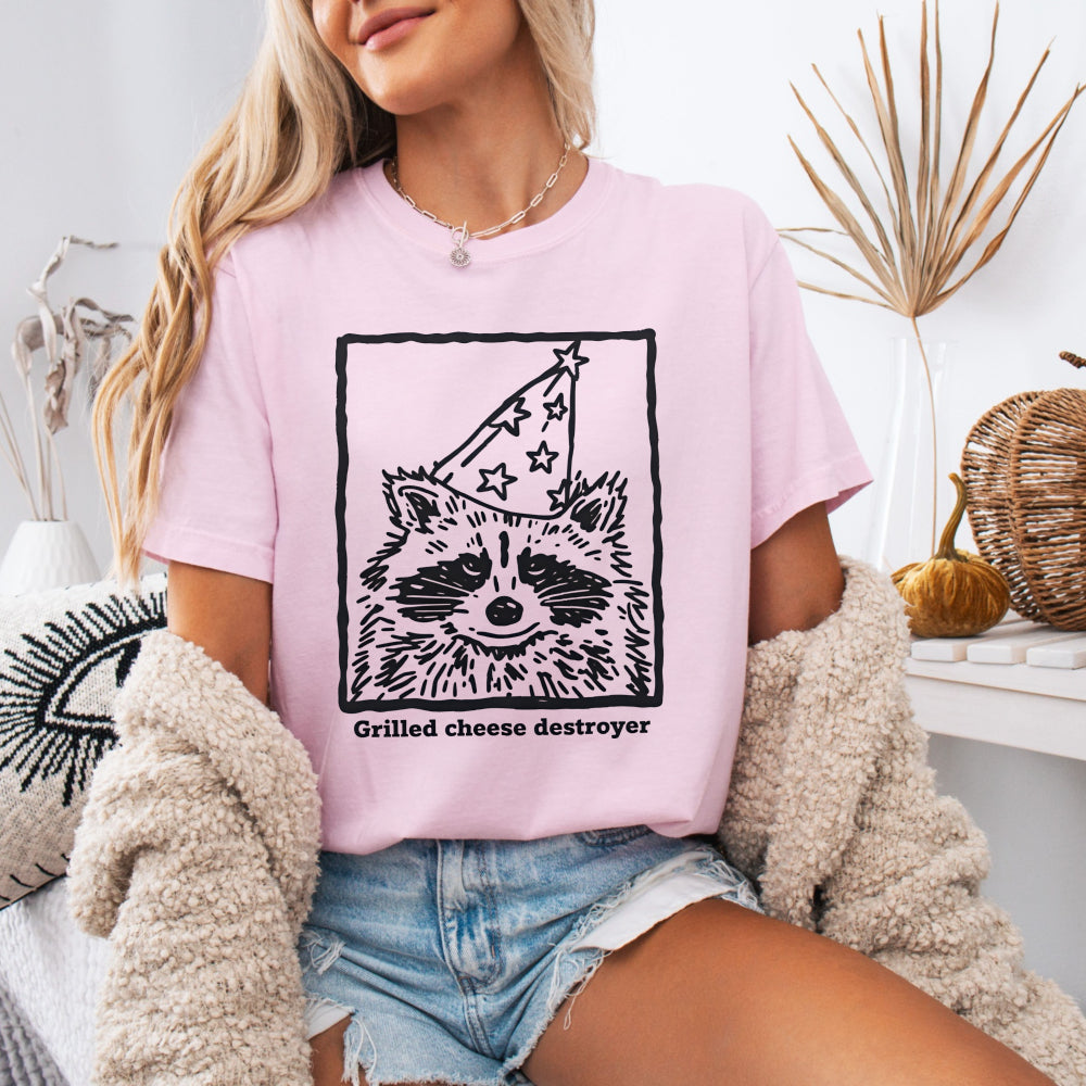 Raccoon Party Tee — "Grilled Cheese Destroyer" Graphic T-Shirt