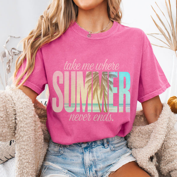 Summer Never Ends T-Shirt shown on a model