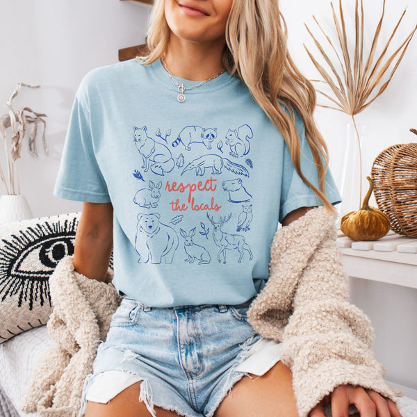 Respect the Locals Tee shown on a model