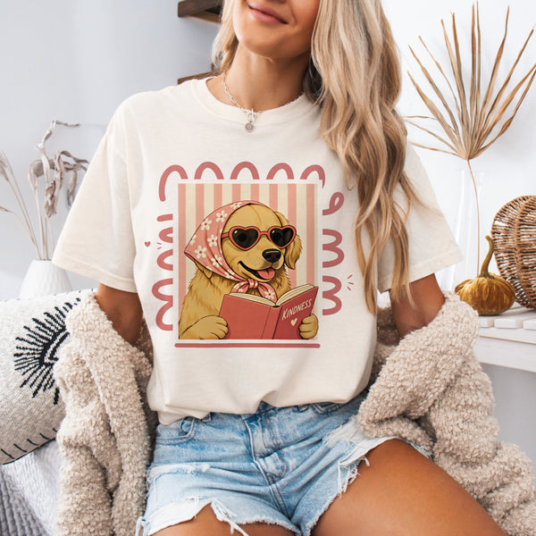 Cute Dog Booklover Tee shown on a model