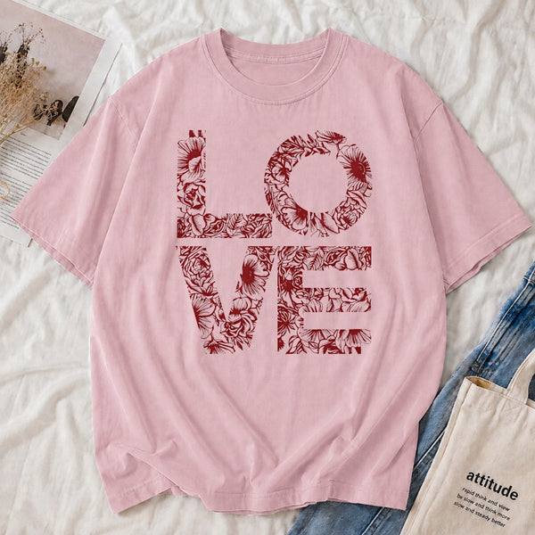 LOVE Floral Botanical Tee shown on a model