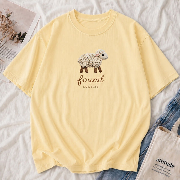 Sheep 'Found' Tee shown on a model
