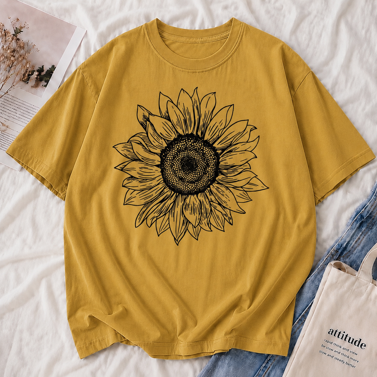 Sunflower Botanical Line Art Tee