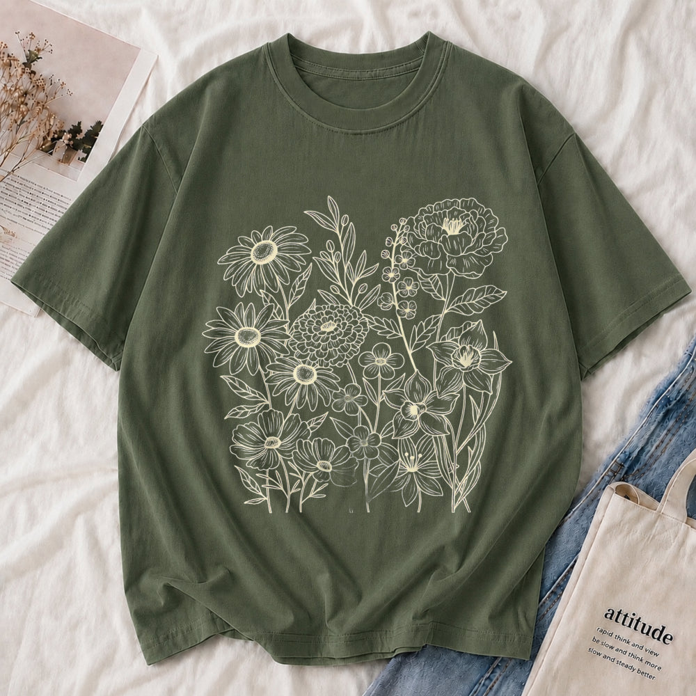 Wildflower Botanical Line Art Tee