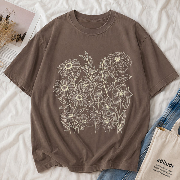 Wildflower Botanical Line Art Tee shown on a model