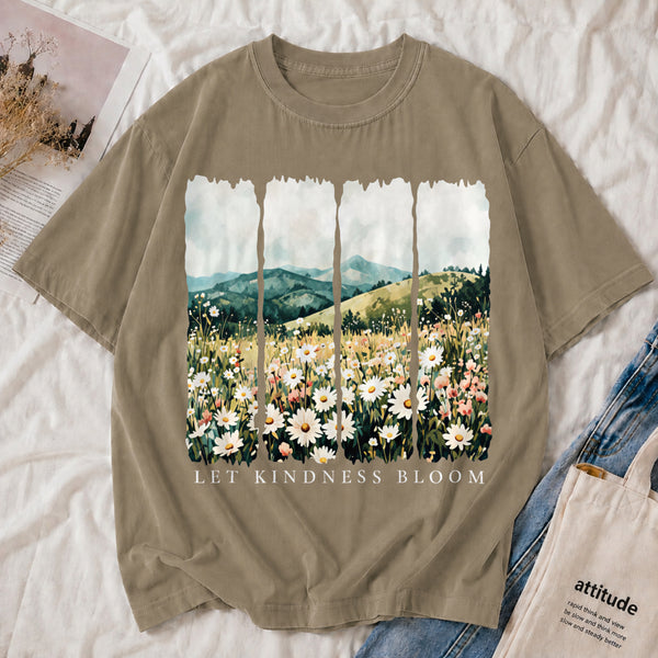 Let Kindness Bloom Tee shown on a model