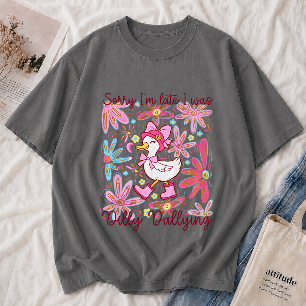 “Sorry I’m Late ” Duck Floral Tee