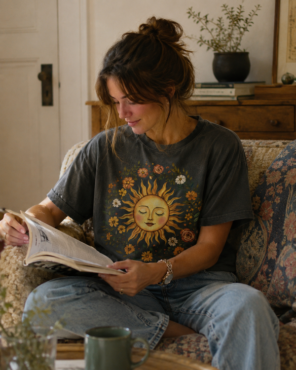 Vintage Sunflower Tee shown on a model