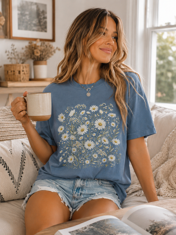 The Daisy Field Tee shown on a model