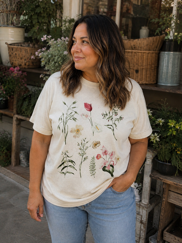 Watercolor Wildflower Tee shown on a model