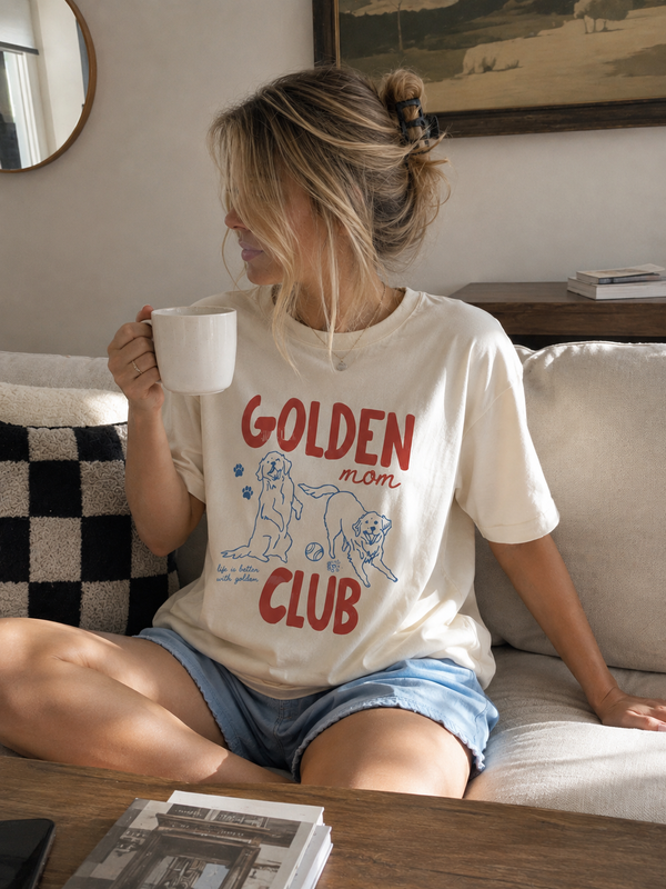 Golden Mom Club T-Shirt shown on a model