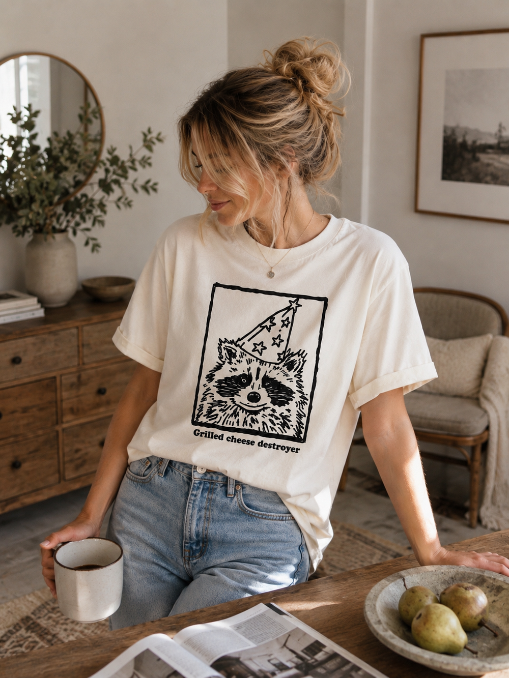 Raccoon Party Tee — "Grilled Cheese Destroyer" Graphic T-Shirt